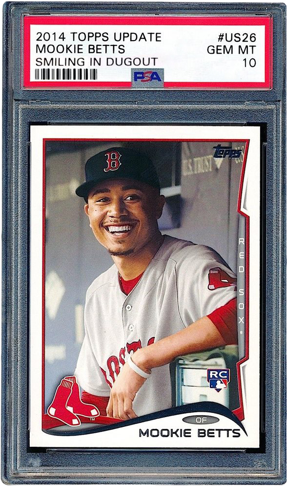 2014 Topps Update Mookie Betts Rookie Smiling In Dugout PSA